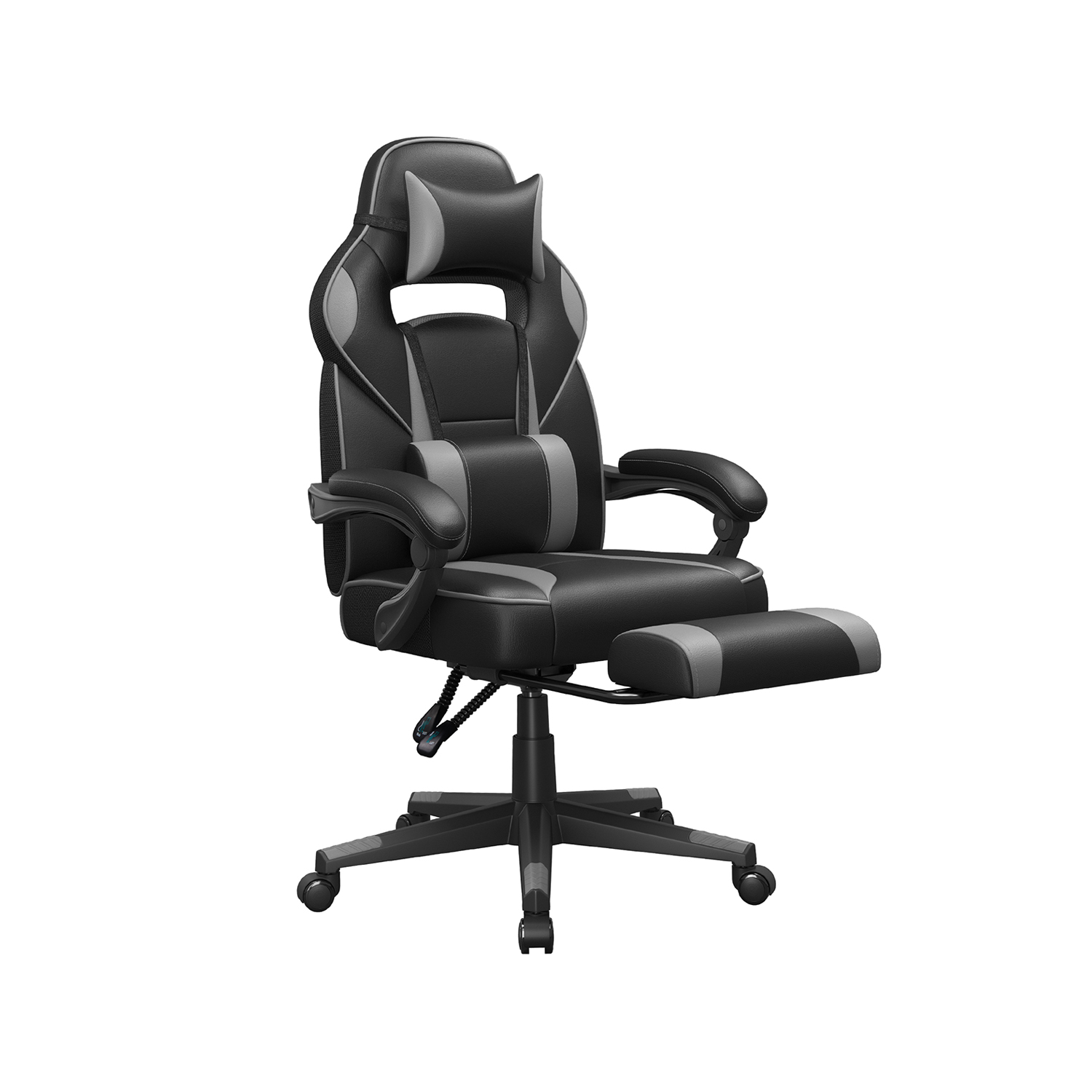 Gamingstol med fotstöd - Grå & Svart - Bild 2