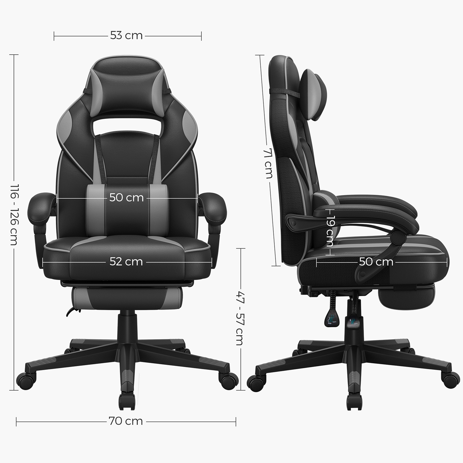 Gamingstol med fotstöd - Grå & Svart - Bild 6