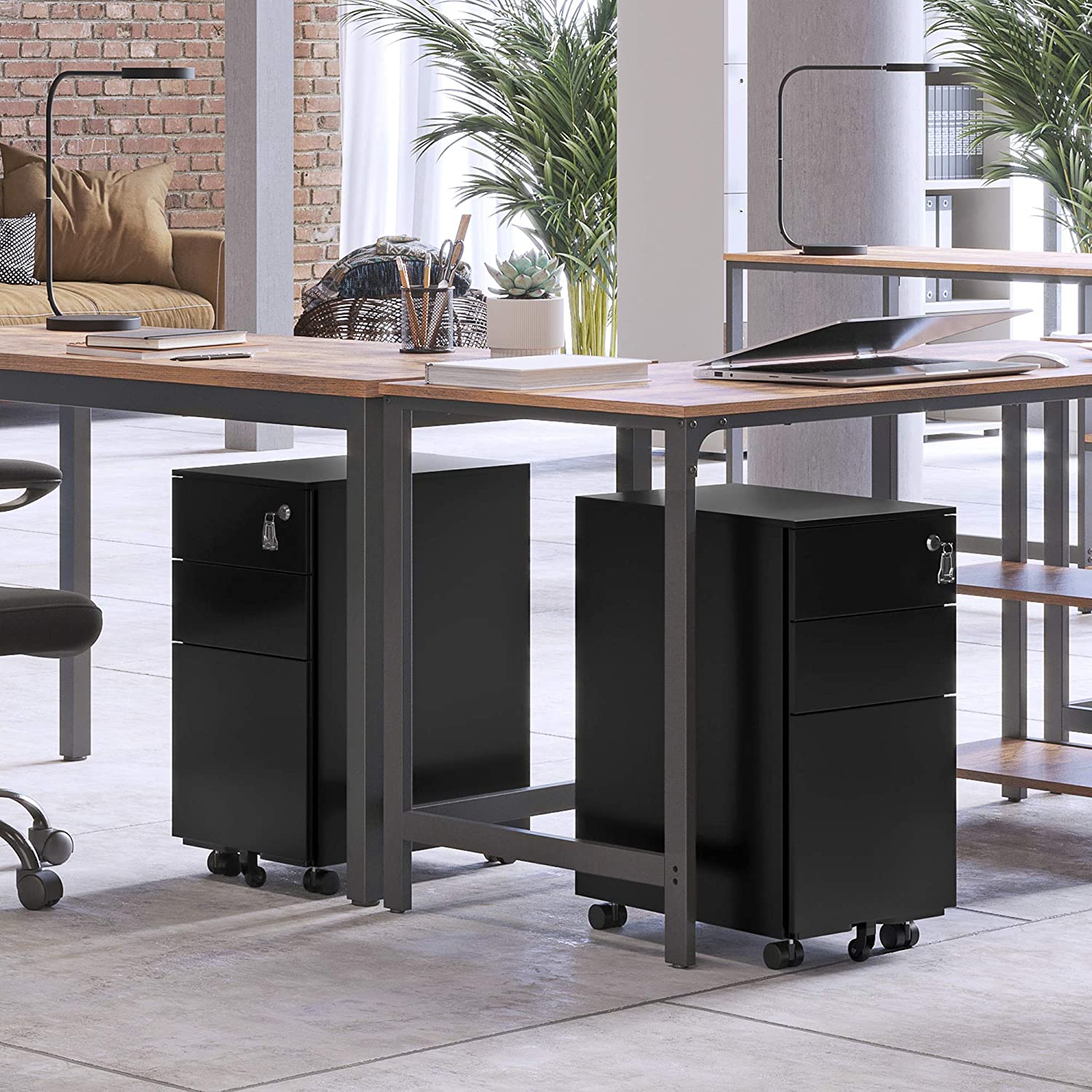 Mobilt arkivskåp med hjul och lås - Svart - Bild 3