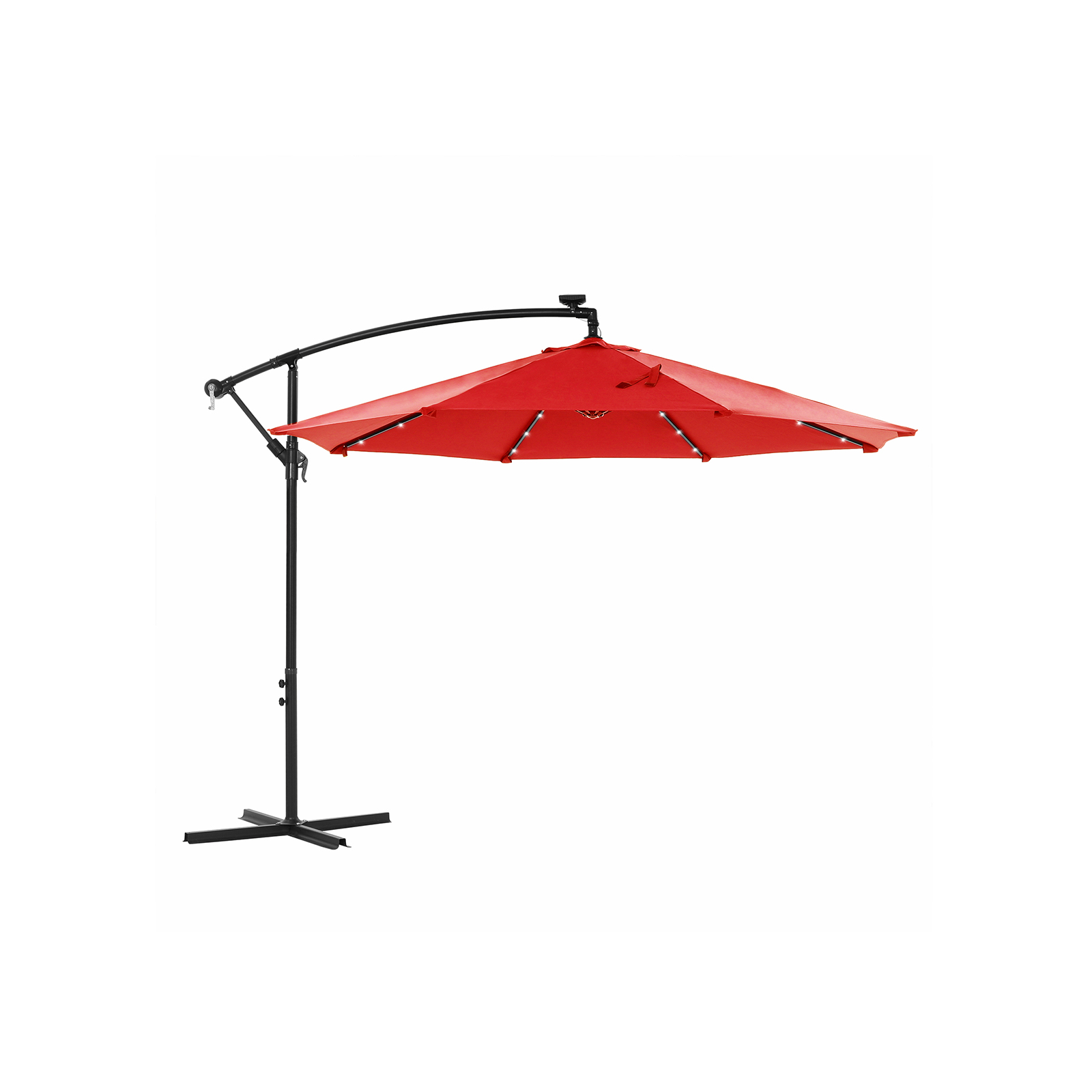 Hängparasoll med soldrivna led-lampor 3m – Röd