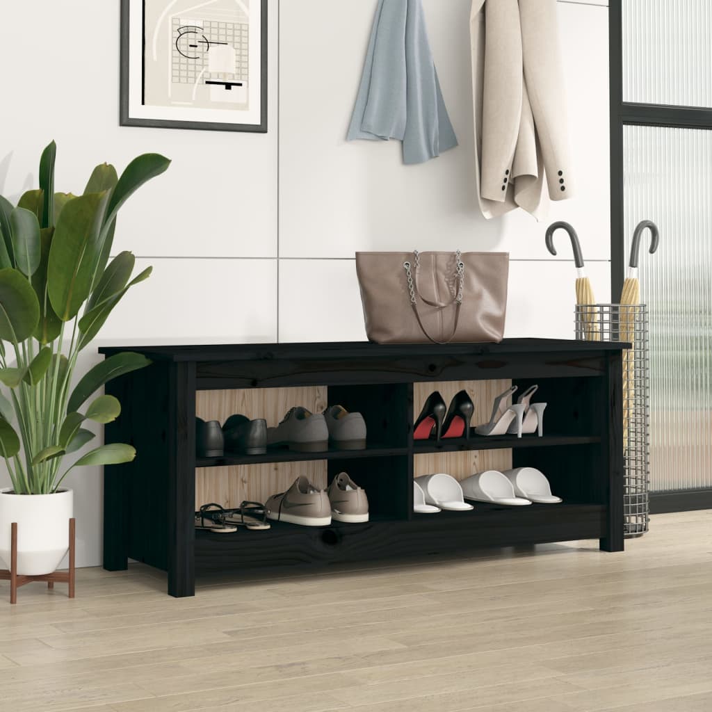 Skobänk svart 110x38x45,5 cm massiv furu