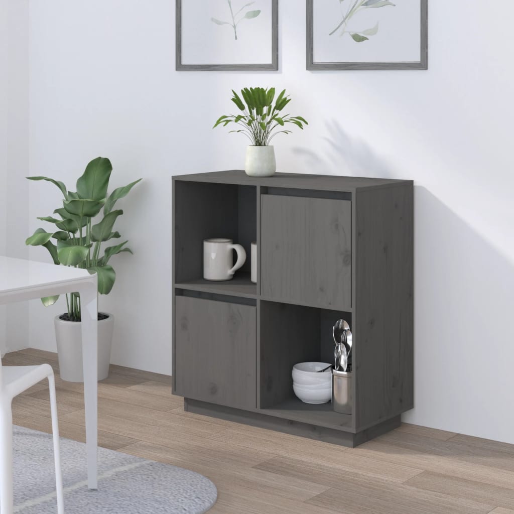 Skänk grå 74x35x80 cm massiv furu