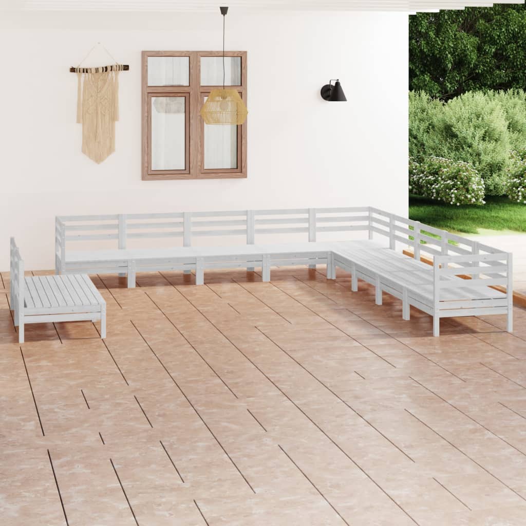 Loungegrupp för trädgården 11 delar vit massiv furu