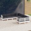 Loungegrupp med dynor 8 delar vit massiv furu