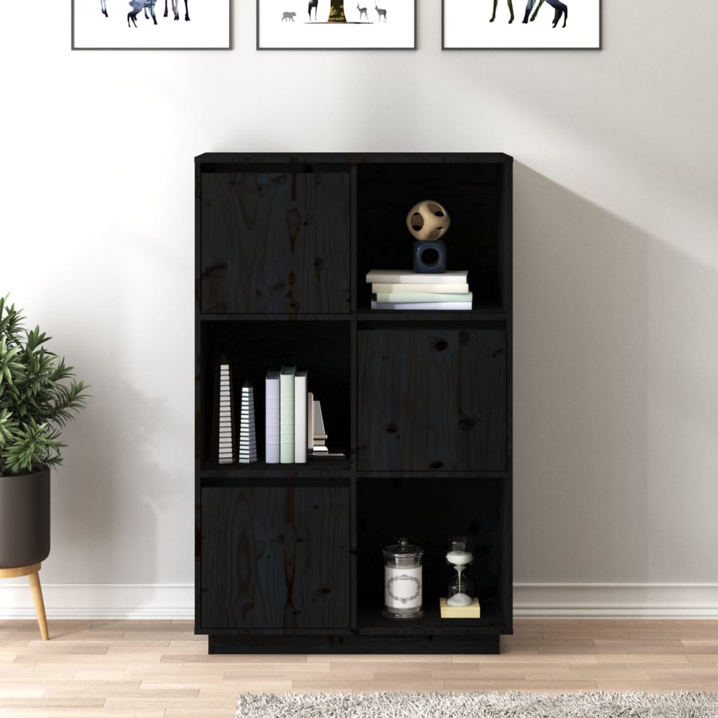Högskåp svart 74x35x117 cm massiv furu