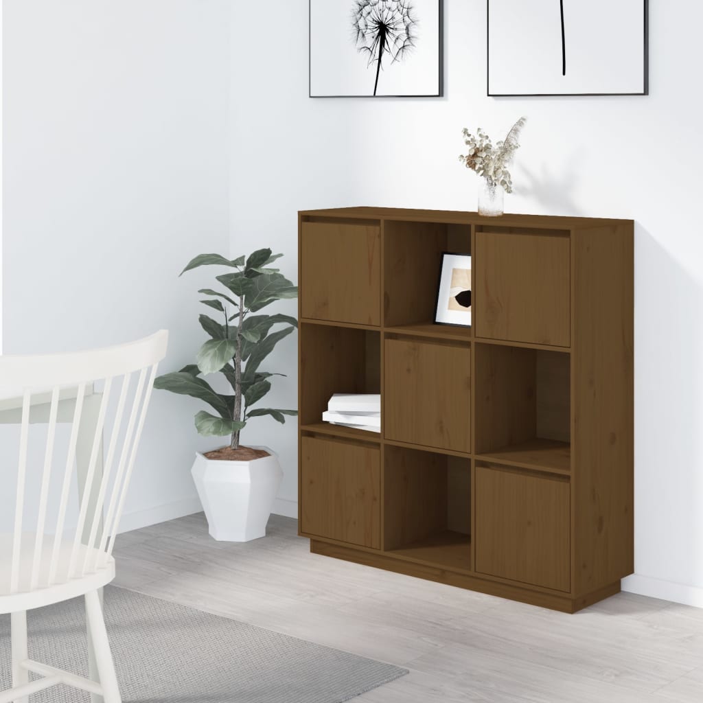 Högskåp honungsbrun 110,5x35x117 cm massiv furu