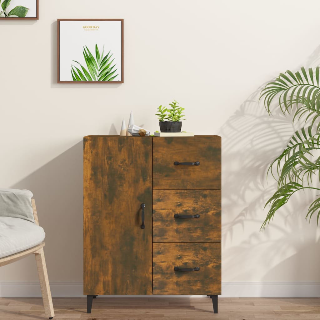 Skänk rökfärgad ek 69,5x34x90 cm konstruerat trä