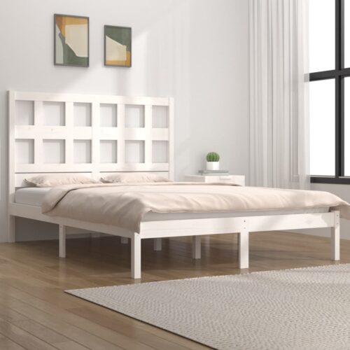 Sängram utan madrass vit 200x200 cm massiv furu