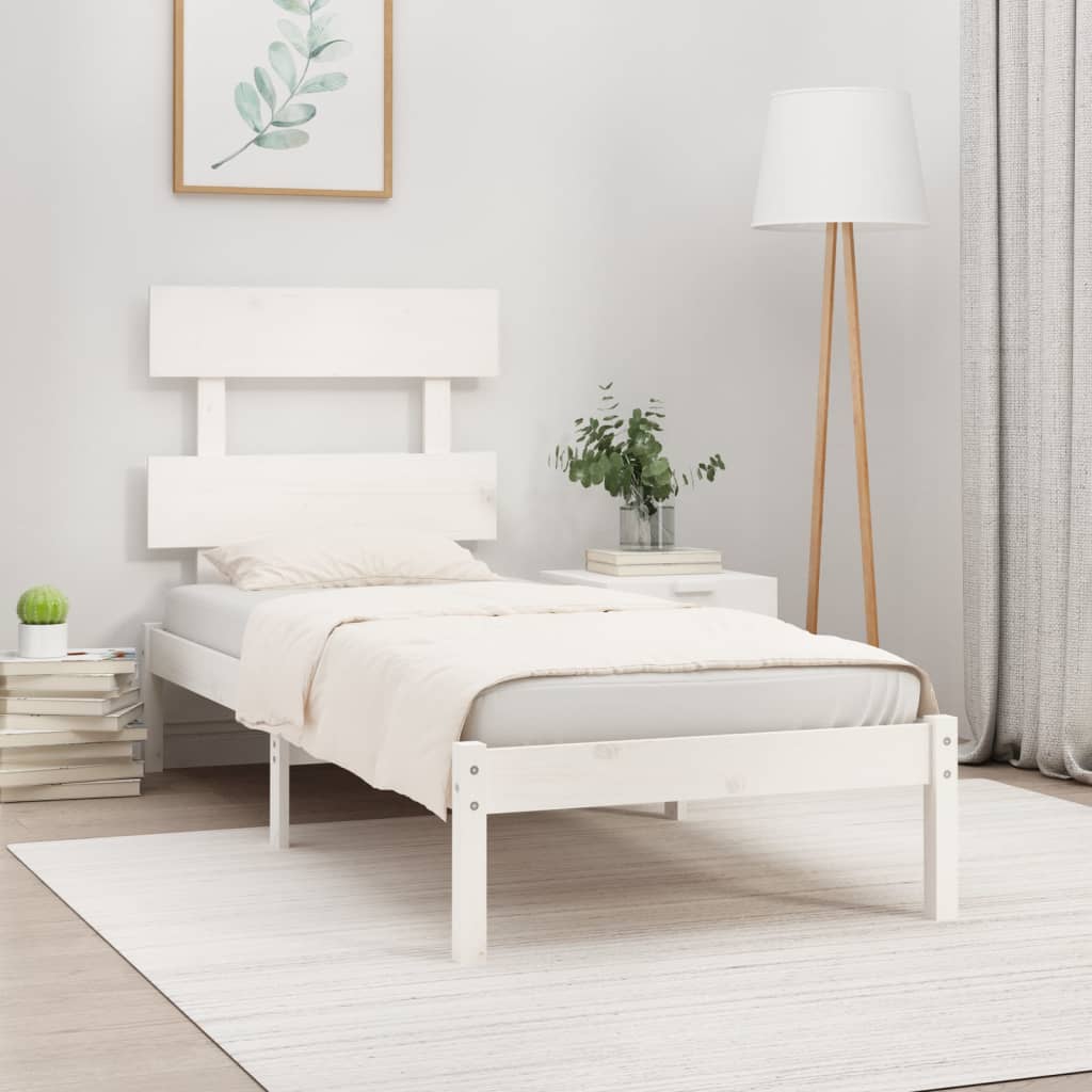 Sängram vit massivt trä 90x200 cm