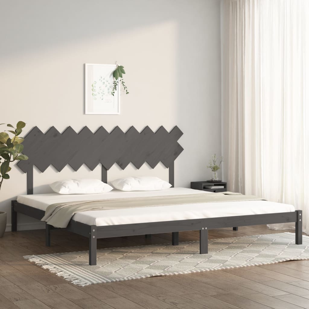Sängram grå 200x200 cm massivt trä