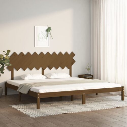 Sängram LED honungsbrun 200x200 cm massivt trä