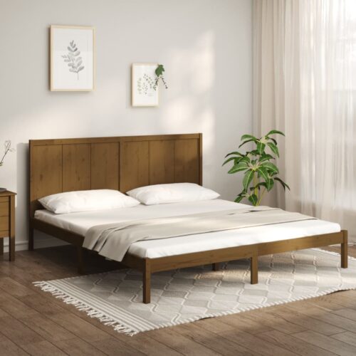 Sängram honungsbrun massiv furu 200x200 cm