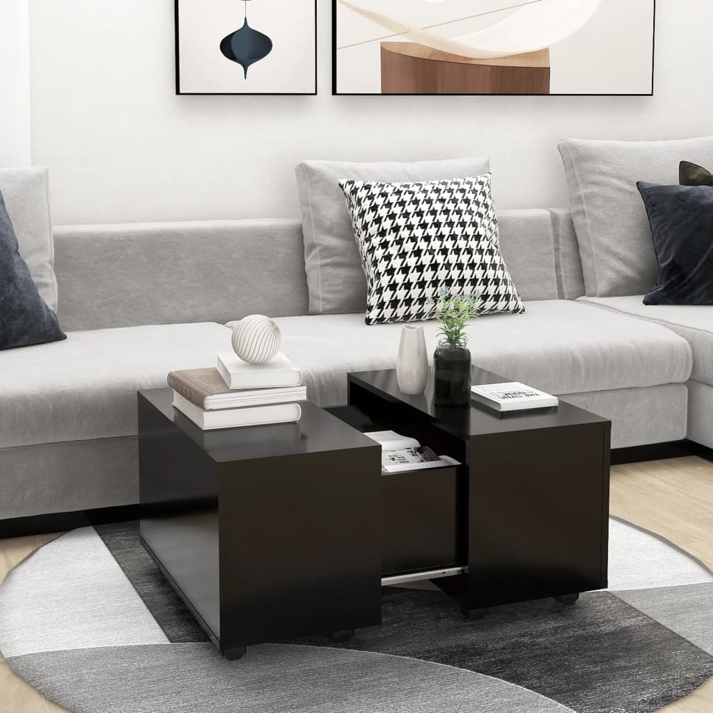 Soffbord svart högglans 60x60x38 cm konstruerat trä