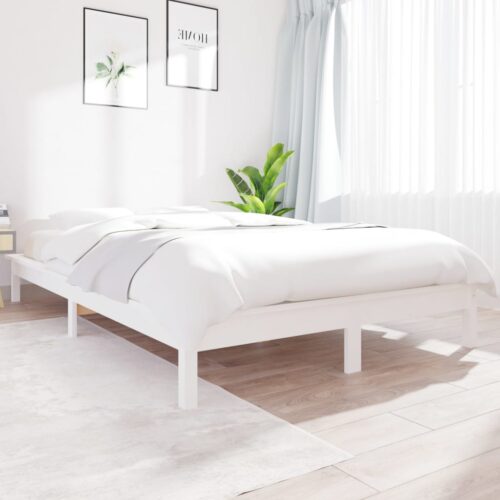 Sängram vit 120x190 cm liten dubbel massiv furu