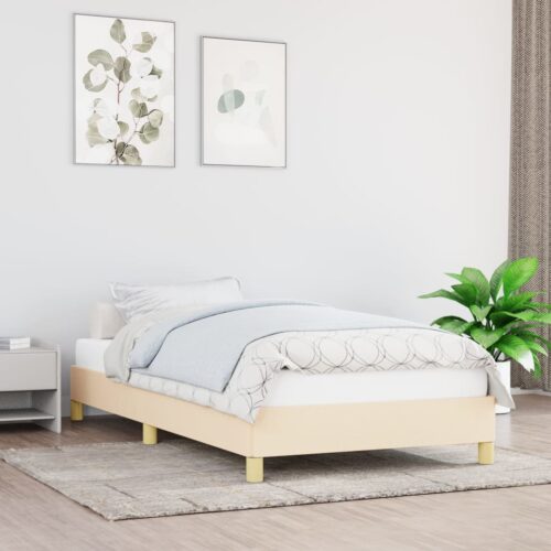 Sängram utan madrass gräddvit 90x190 cm tyg