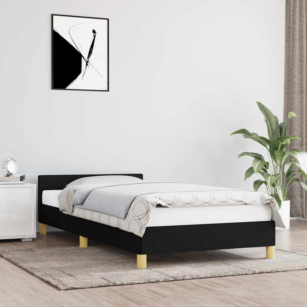 Sängram med huvudgavel utan madrass svart 90x200 cm tyg