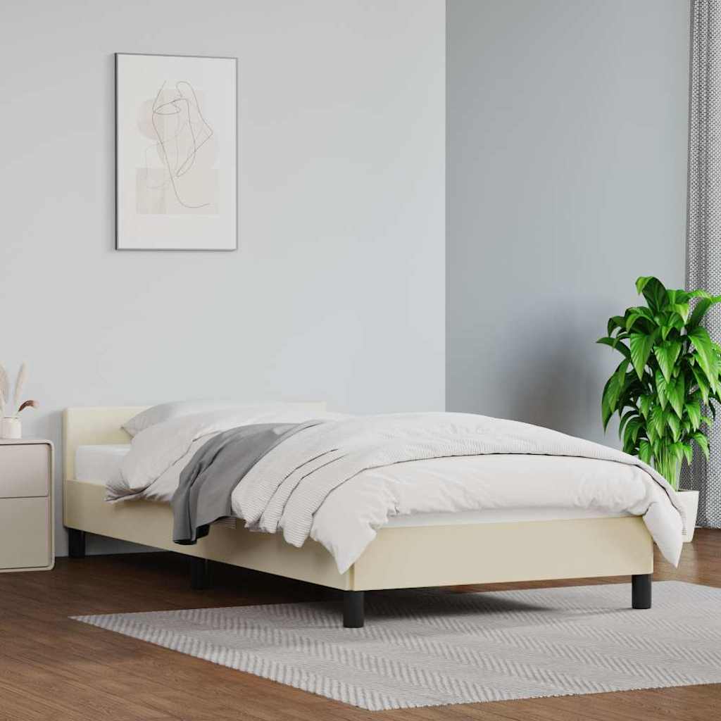 Sängram med huvudgavel utan madrass gräddvit 90x190 cm