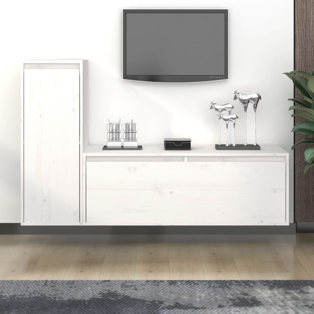 Tv-bänk 2 st vit massiv furu