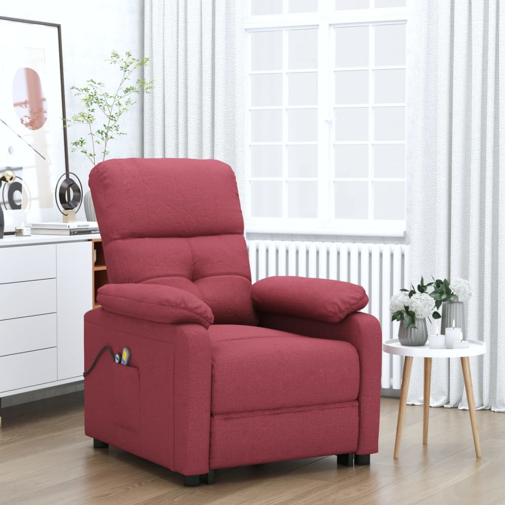 Elektrisk massagefåtölj vinröd tyg