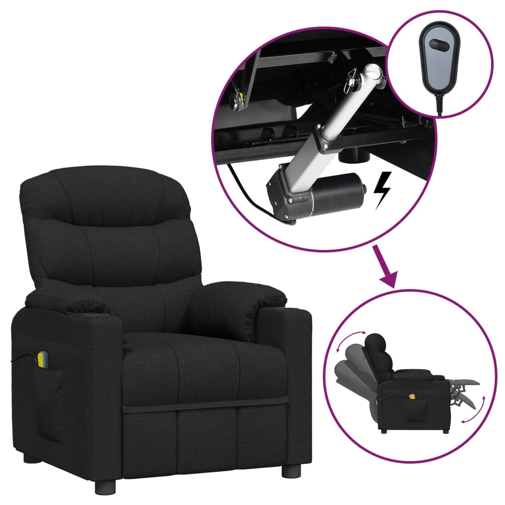 Elektrisk massagefåtölj svart tyg