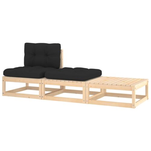 Loungegrupp med dynor 3 delar massiv furu