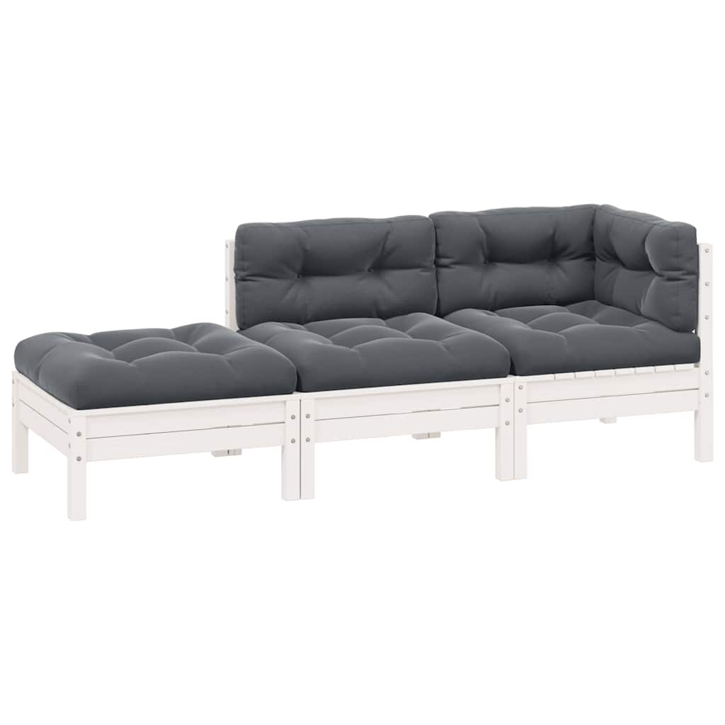 Loungegrupp med dynor 3 delar vit massiv furu