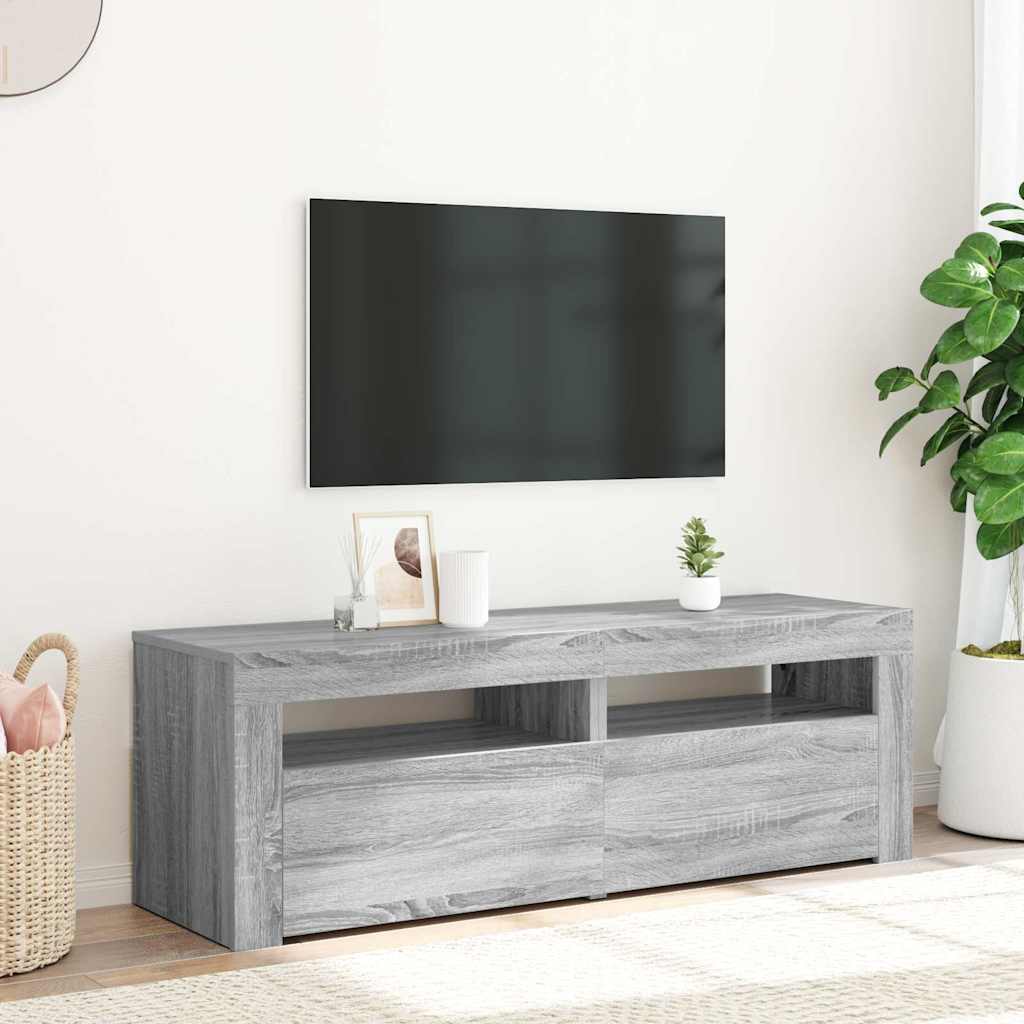TV-bänk med LED-belysning grå sonoma 120x35x40 cm