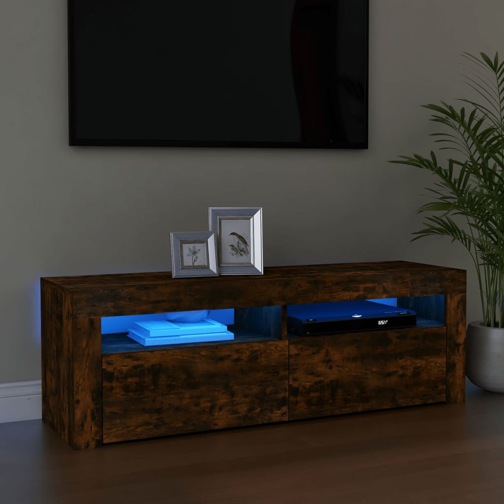 Tv-bänk med LED-belysning rökfärgad ek 120x35x40 cm