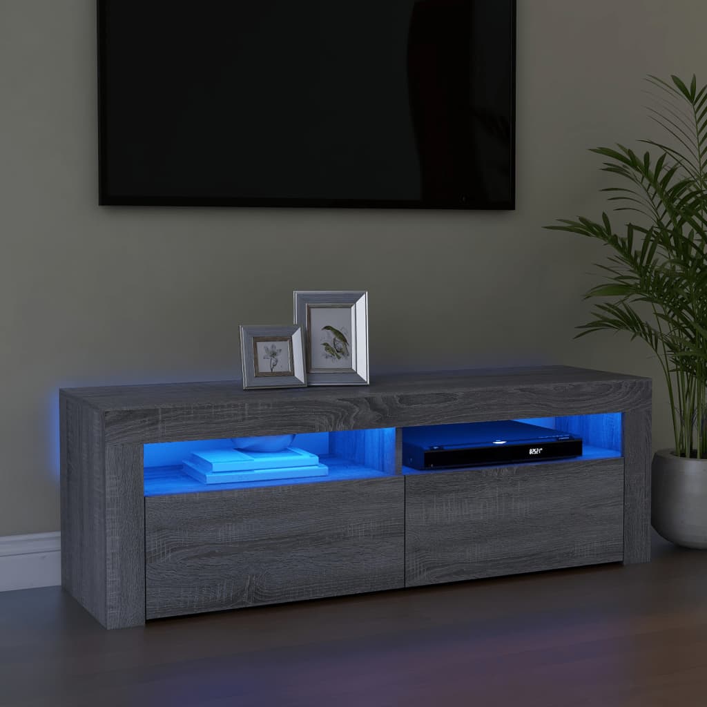 TV-bänk med LED-belysning grå sonoma 120x35x40 cm