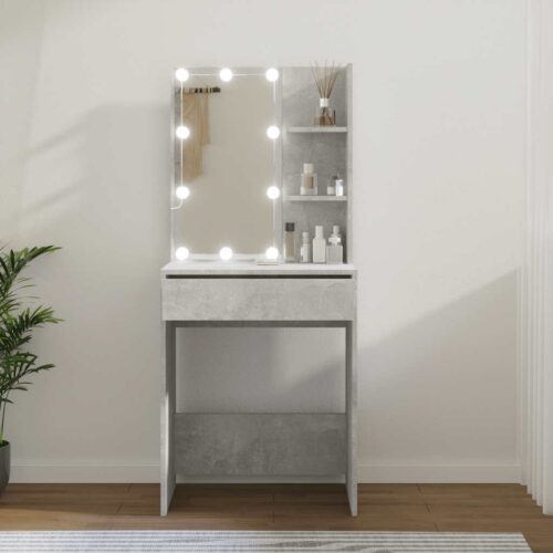 Sminkbord med LED betonggrå 60x40x140 cm