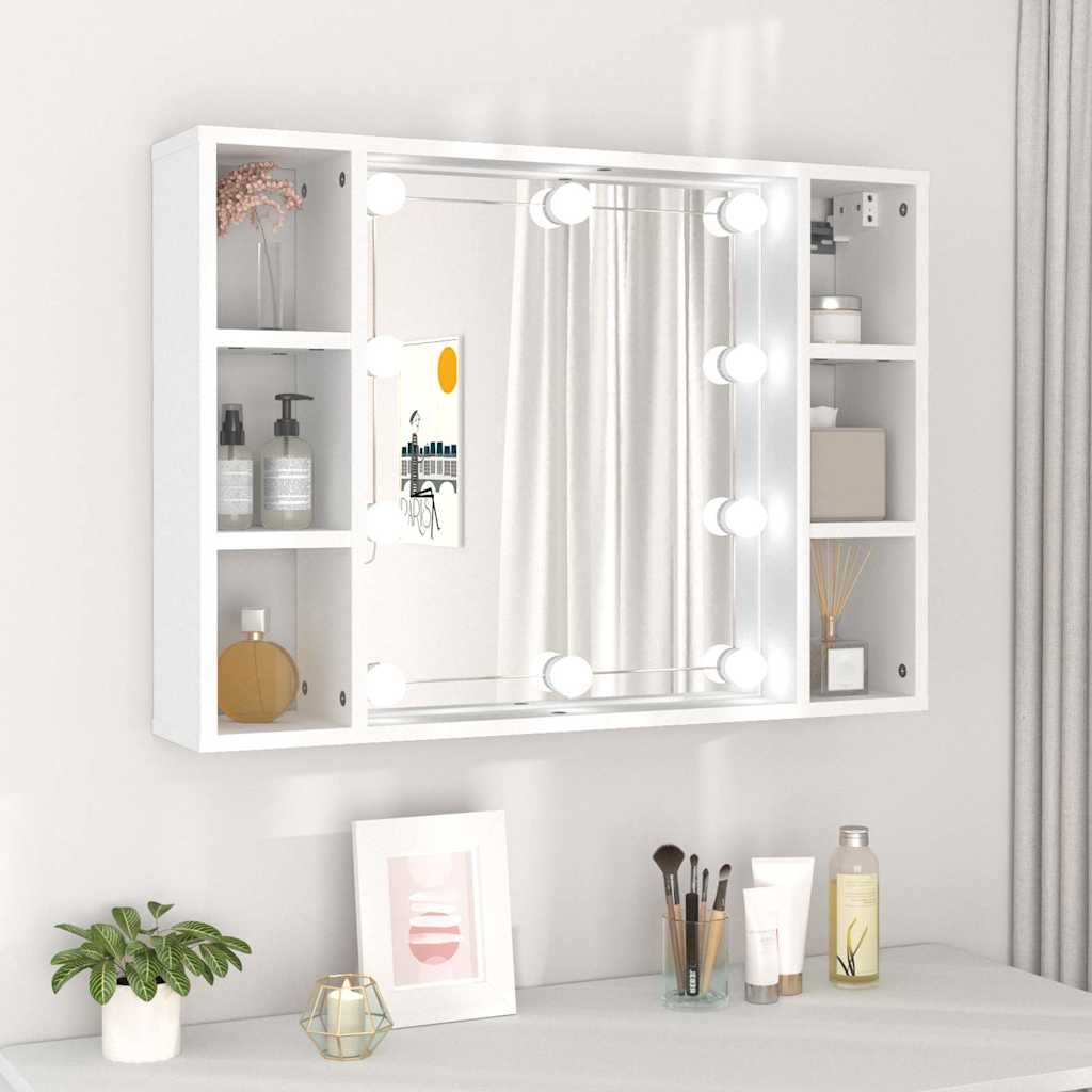 Spegelskåp med LED vit 76x15x55 cm