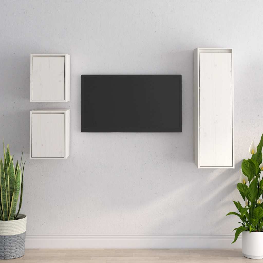 Tv-bänk 3 st vit massiv furu