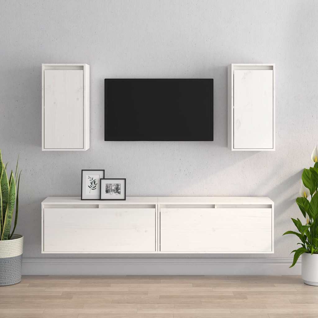 Tv-bänk 4 st vit massiv furu