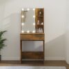 Sminkbord med LED rökfärgad ek 60x40x140 cm