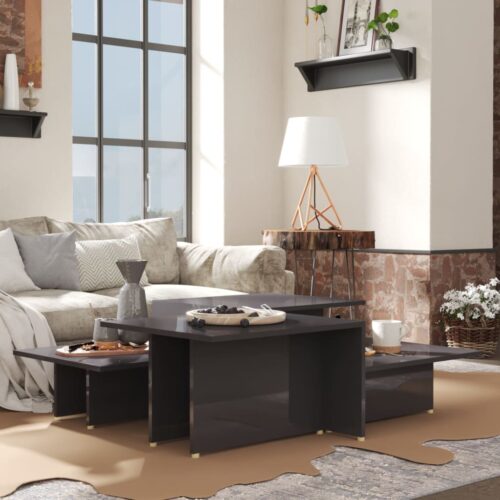 Soffbord 2 delar grå högglans 111,5x50x33 cm konstruerat trä