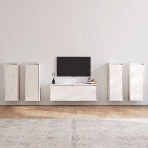Tv-bänk 5 delar vit massiv furu