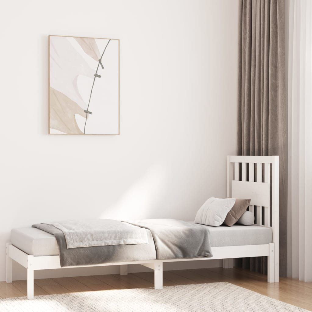 Sängram vit massivt trä 75x190 cm