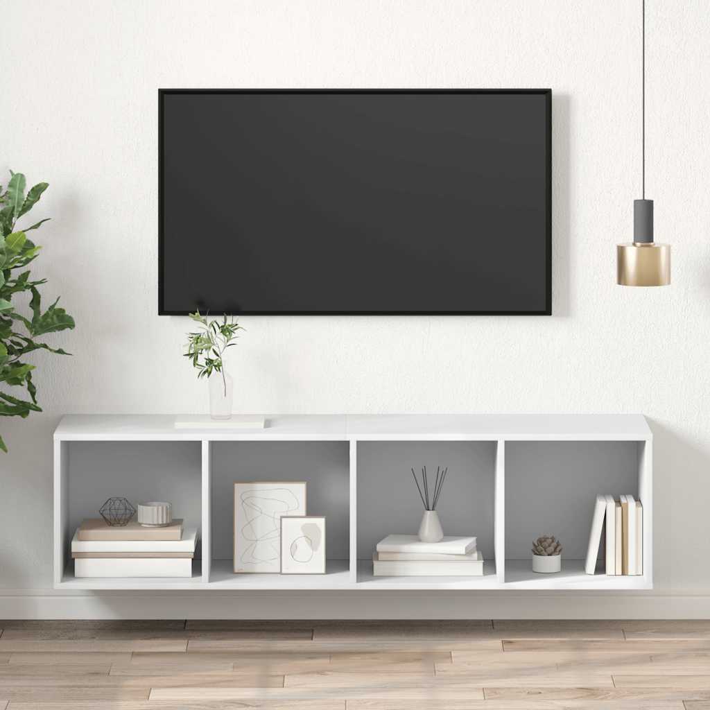 Väggmonterad tv-bänk vit 37x37x142,5 cm konstruerat trä