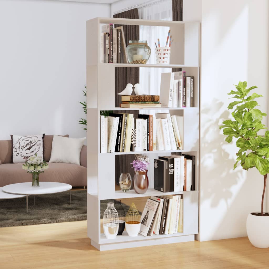 Bokhylla/Rumsavdelare vit 80x25x163,5 cm massiv furu
