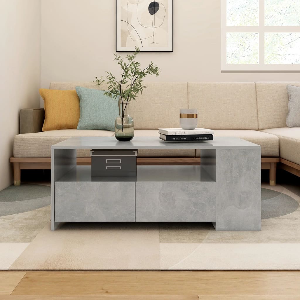 Soffbord betonggrå 102x55x42 cm konstruerat trä
