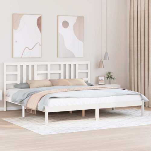 Sängram vit massivt trä 200x200 cm