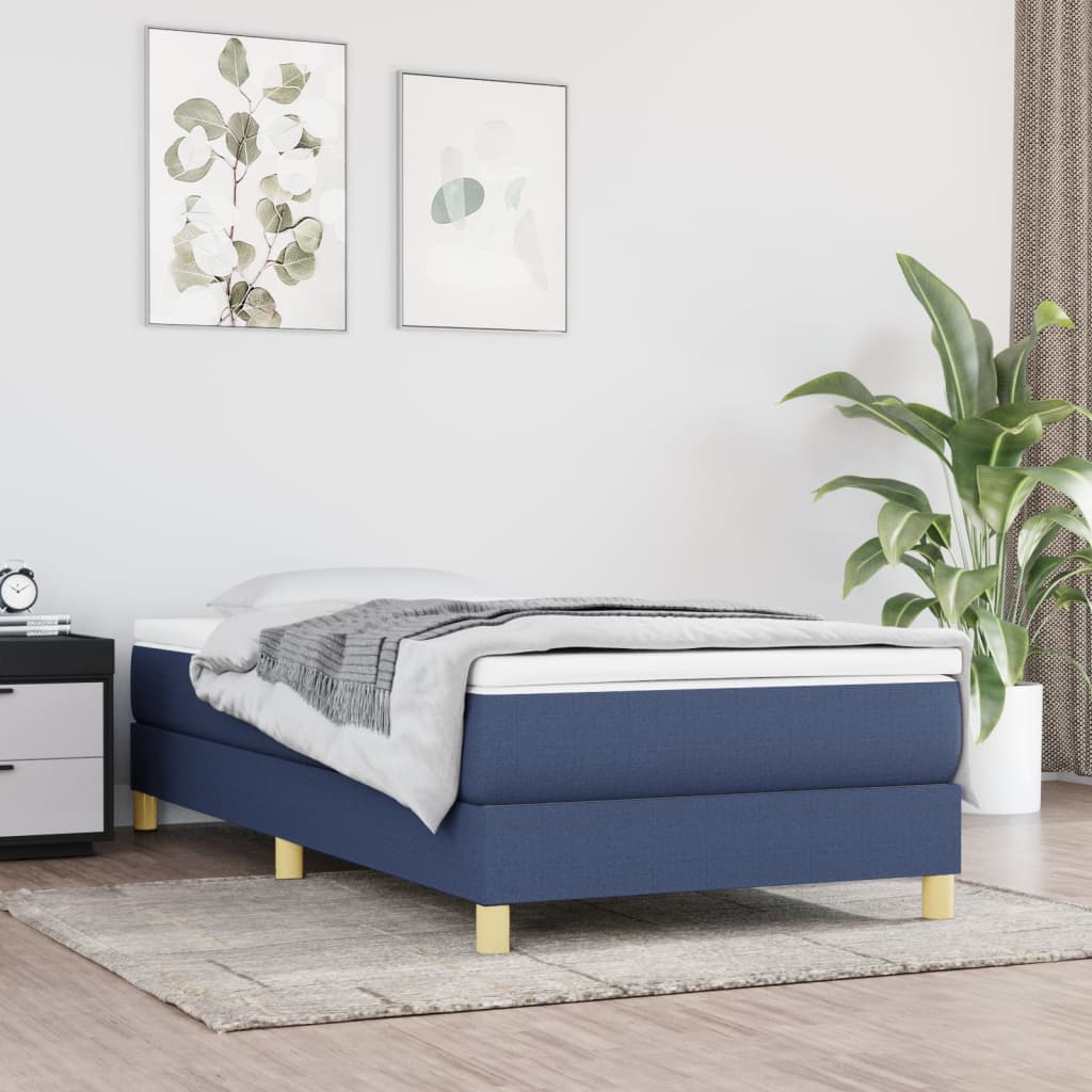 Boxspring-sängram blå 100x200 cm tyg