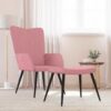 Vilstol med fotpall rosa sammet