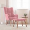 Vilstol med fotpall rosa sammet