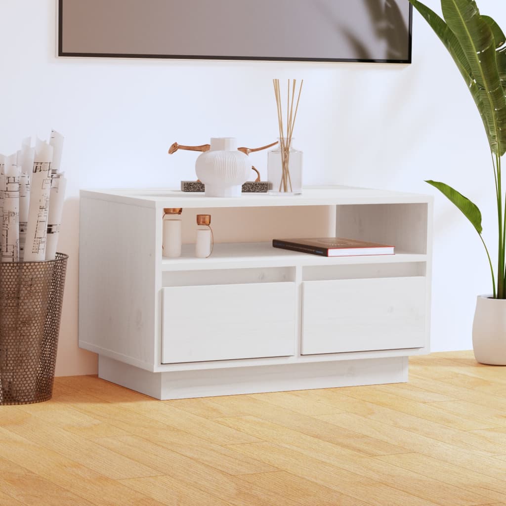 Tv-bänk vit 60x35x37 cm massiv furu