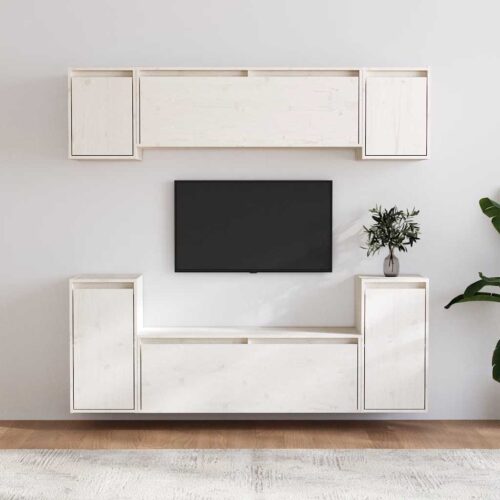 Tv-bänk 6 delar vit massiv furu