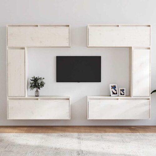 Tv-bänk 6 st vit massiv furu
