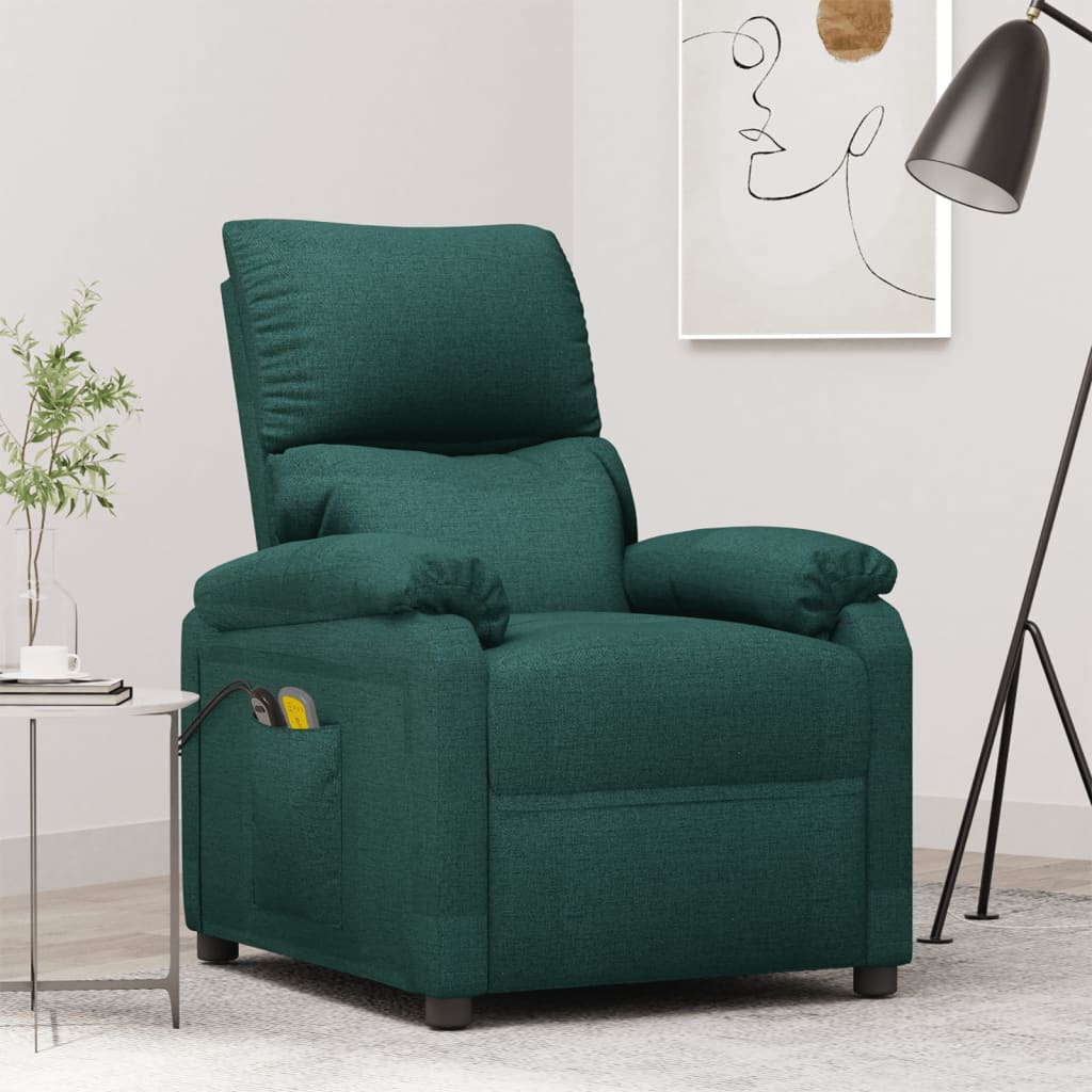 Massagefåtölj mörkgrön tyg