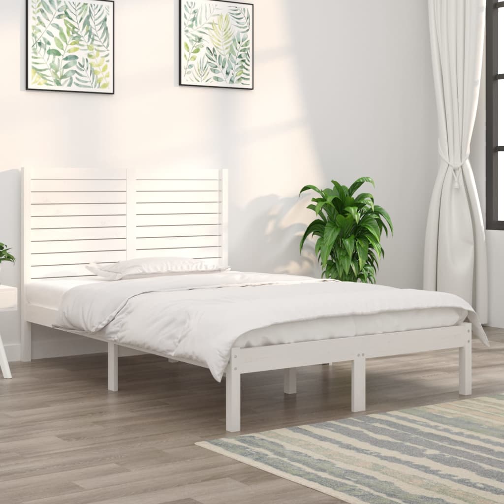 Sängram vit massivt trä 135x190 cm
