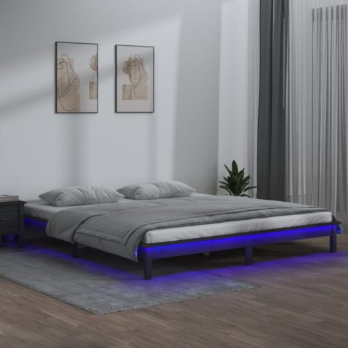 Sängram LED grå 120x190 cm massivt trä